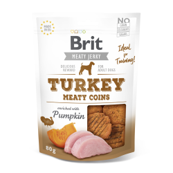 Brit jerky snack meaty coins pavo premios para perro