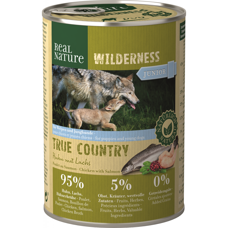 1 x 6 Latas 400 gr Pack de latas Real Nature Wilderness para perros junior