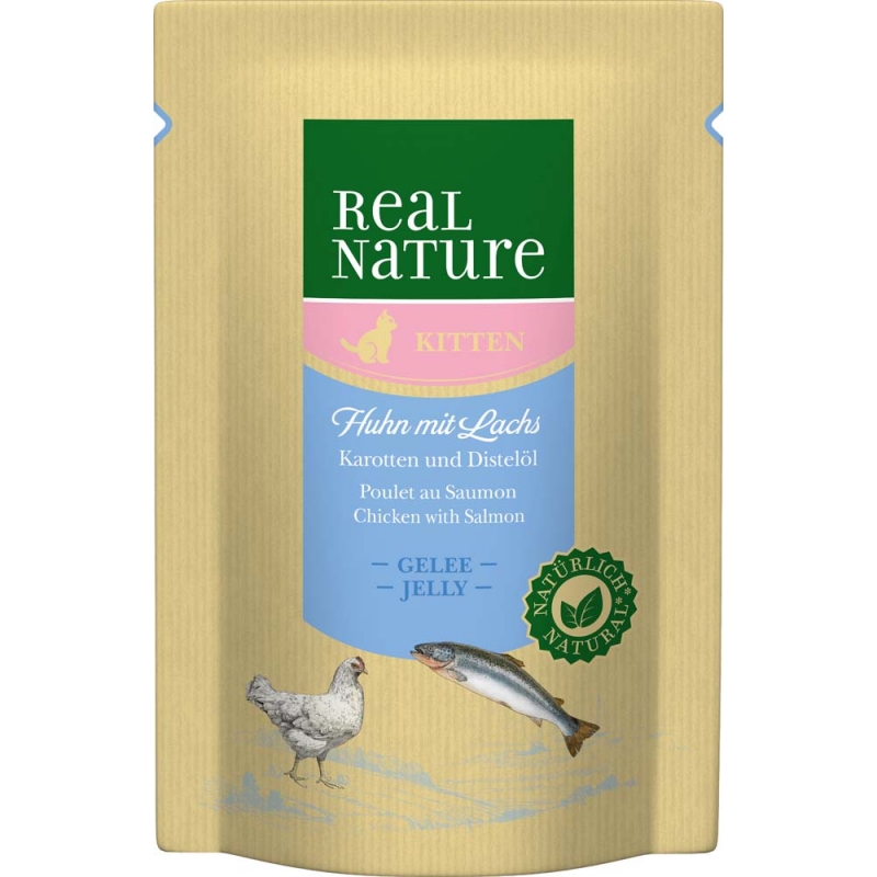 12 x 85gr Bolsitas Real Nature Classics para gatitos con pollo y salmón