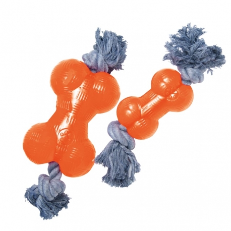 Hueso TPR Gloria Con Cuerda Naranja Para Perro 14 Cm