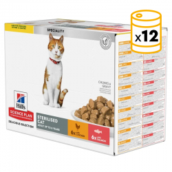 Pack de Comida Húmeda Hills Science Plan para gatos esterilizados de Pollo y Salmón