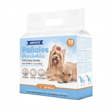 Nayeco Pañales Para Cachorros y Hembras Talla L (34-48cm)