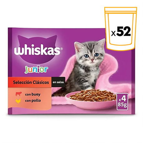 Whiskas Junior Comida húmeda en Gelatina para Gatitos Selección de Carnes