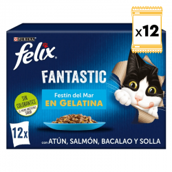 Felix Fantastic Caja Multipack Comida húmeda para Gatos en Gelatina Selección de Pescados