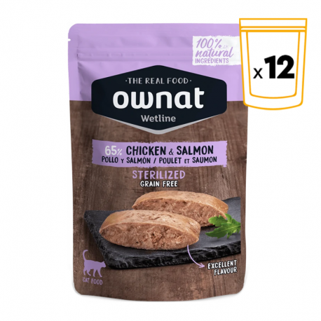Ownat Wetline comida húmeda para gatos sterilised chicken & salmon