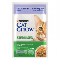 Purina Cat Chow Sterilized Comida Húmeda en Gelatina para Gatos con Cordero