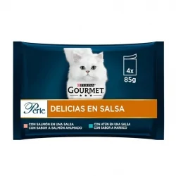 Gourmet Perle Delicias en Salsa Comida Húmeda para Gatos con Salmón y Atún