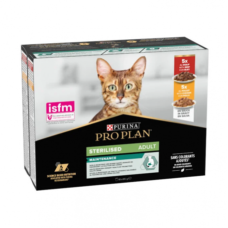 Pro Plan Sterilised Pollo y Buey Comida Húmeda en Salsa para Gatos Esterilizados