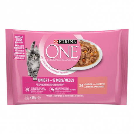 Purina One Junior Comida Húmeda para Gatitos con Salmón y Zanahorias