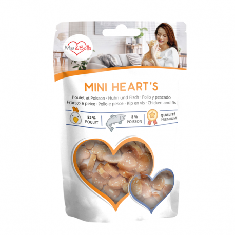 Max&Bella Snack para Gatos Mini Corazones con Pollo y Pescado