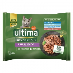 Ultima Fit&Deliciuos Comida Húmeda en Salsa para Gatos Esterilizados con Selección de Pescados