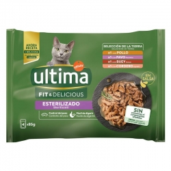 Ultima Fit&Deliciuos Comida Húmeda en Salsa para Gatos Esterilizados con Selección de Carne