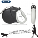 Fida Correa Para Perros Retráctil Color Negro Extralarga