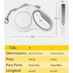 Fida Correa Extensible Para Perros Medianos y Grandes con Luz LED Color Blanco