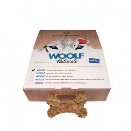 Woolf Naturals Snack Natural para Perros Hueso de Ternera y L-Carnitina