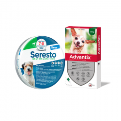 Pack Súper Protección: collar Seresto menos de 8kg + Advantix 4 pipetas 0-4kg para perros mini