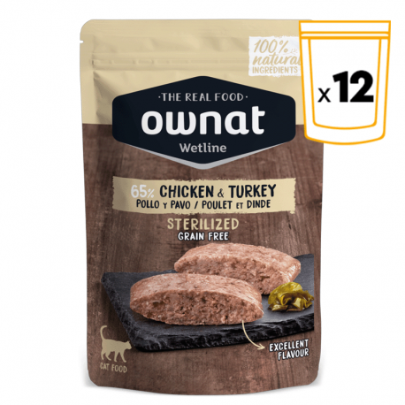 Ownat Wetline comida húmeda para gatos sterilised chicken & turkey