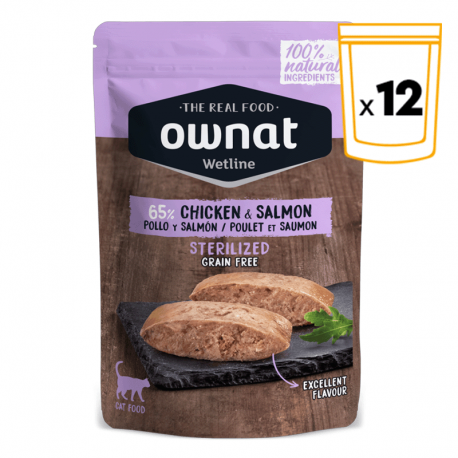 Ownat Wetline comida húmeda para gatos sterilised chicken & salmon