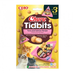 Churu Tidbits Snack para Gatos Bolitas Dos Capas Receta de Atún y Salmón