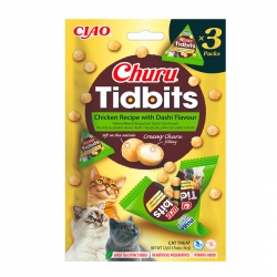 Churu Tidbits Snack para Gatos Bolitas Dos Capas Receta de Pollo Dashi