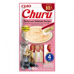 Churu Senior Snack Cremoso para Gatos Mayores de 10 Años Receta de Atún con Salmón