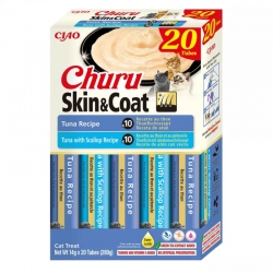 Churu Skin&Coat Snacks Cremosos para Gatos 2 Recetas Atún y Atún con Vieira
