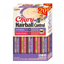Churu HairBall Control Snacks Cremosos para Gatos 2 Recetas Pollo y Atún