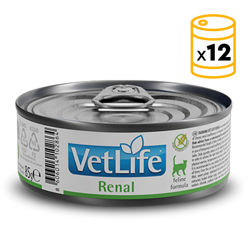 12x85Grs Pack Latas Farmina Vet Life Cat Renal Dieta Húmeda Para Gatos Con Pollo 12x85grs