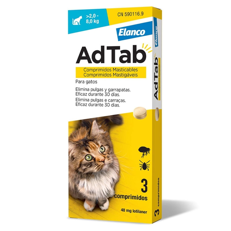 Adtab 3 Comprimidos Masticables Antiparasitarios Para Gatos 2-8 Kg