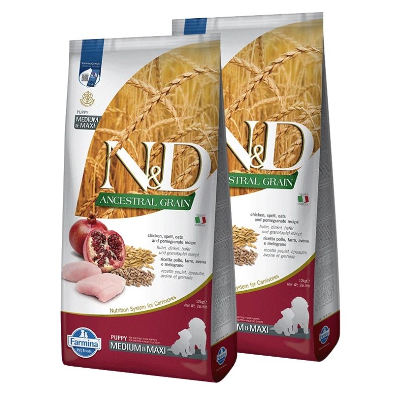 Pack 2 x 12 Kg Pienso Farmina Nd Dog Ancestral Grain Free Puppy Medium Maxi Para Perros Con Pollo Pack 2 X 12 Kg