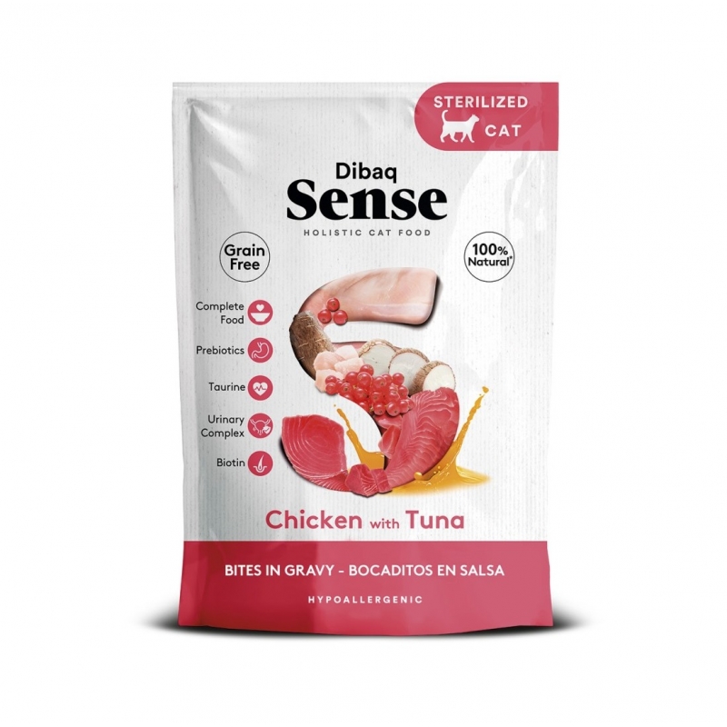 6 x 100 gr Dibaq Sense Comida Húmeda Para Gatos Esterilizados Bocaditos En Salsa Con Pollo Y Atún 6 X 100 Gr