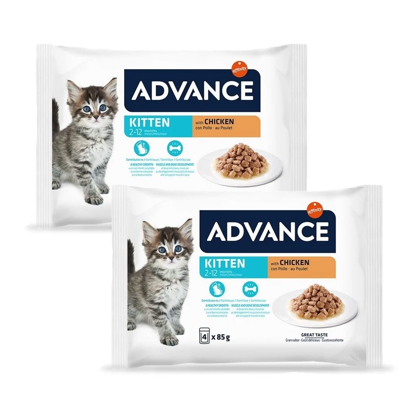 8 x 85 gr Advance Kitten Comida Húmeda Para Gatitos Con Pollo 8 X 85 Gr