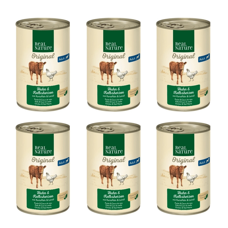6 x 400 gr Real Nature Classics Comida Húmeda Para Perros Adultos Con Ternera Y Pollo 6 X 400 Gr