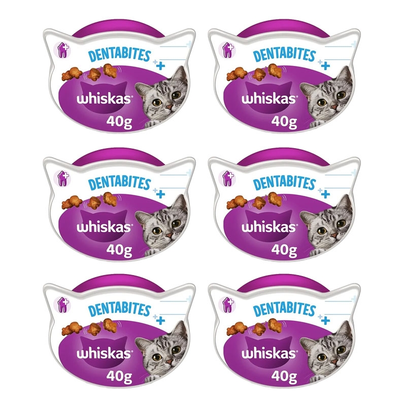 6 x 40 gr Whiskas Dentabites Snacks Para Gato Higiene Dental 6 X 40 Gr