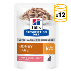 Pack x12 Hills PD Feline k/d avec Saumon. Sachet de 85g pour chat