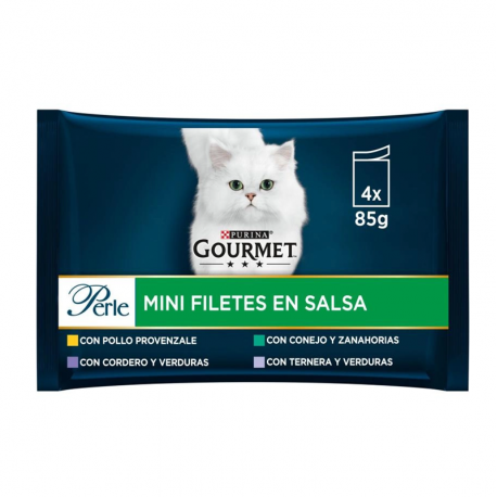 Gourmet Perle Mini Filetes en Salsa Comida Húmeda para Gatos con Carne y Verduras