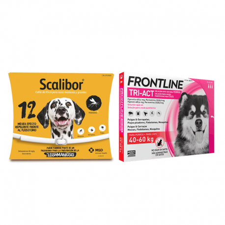 Pack Super Protection : Collier Scalibor 65 cm + Frontline Tri-Act 3 pipettes (40-60 kg) chiens taille géant