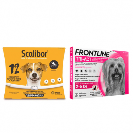Pack Super Protection : Collier Scalibor 48 cm + Frontline Tri-Act 3 pipettes (2-5 kg) chiens minis