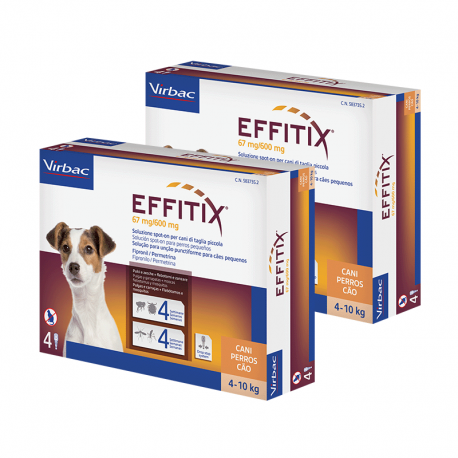 Effitix antiparasitaire pack 2 unités (8 pipettes) pour chiens taille petite (4-10kg)