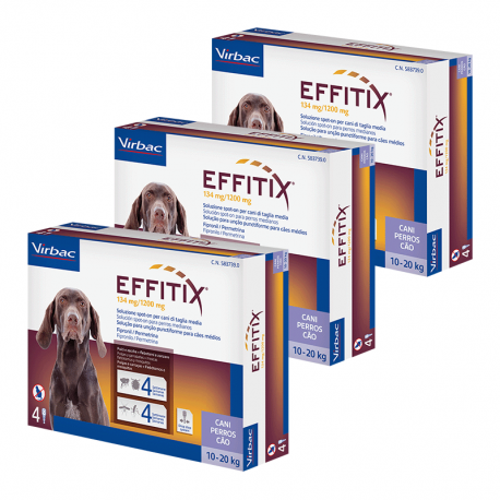 Effitix antiparasitaire pack 3 unités (12 pipettes) pour chiens taille moyenne (10-20 kg)