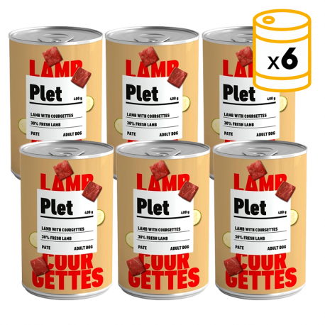 Latas Plet para perros adultos. Cordero con calabacín
