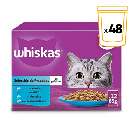 Whiskas Multipack Comida húmeda en Gelatina para Gatos Selección de Pescado