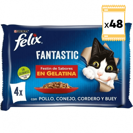 Felix Fantastic Comida húmeda para Gatos en Gelatina Selección de Carnes