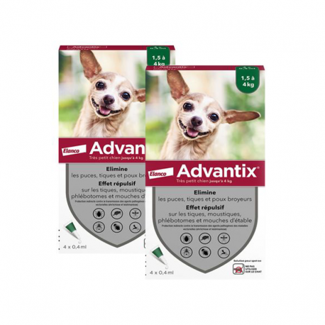 Advantix pack 2 unités (8 pipettes) pour chiens mini (0-4KG)