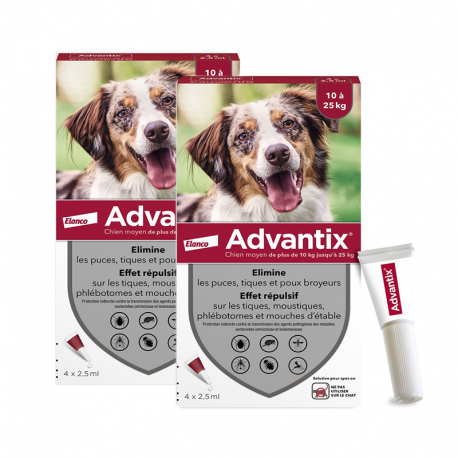 Advantix pack 2 unités (8 pipettes) pour chiens taille moyenne (10-25kg)