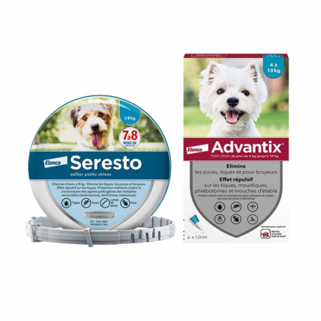 Pack Super Protection : Collier Seresto moins de 8kg + Advantix 4 Pipettes 4-10kg