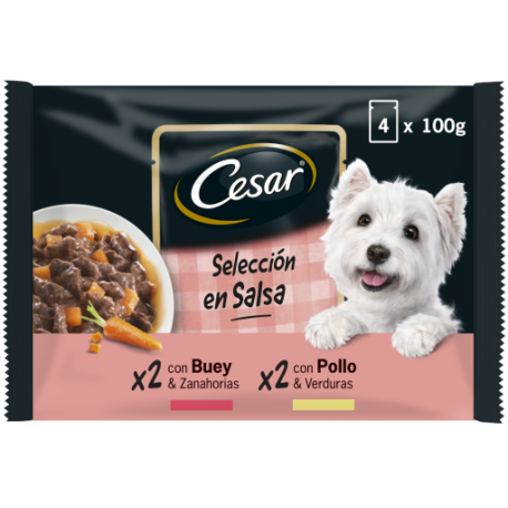 Cesar Multipack Selección en Salsa Comida Húmeda Para Perros con Buey y Pollo