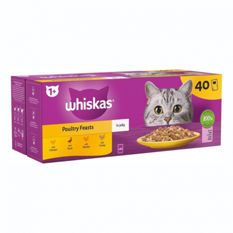 Whiskas Multipack Surtido de Comida Húmeda en Gelatina para Gatos Selección de Aves