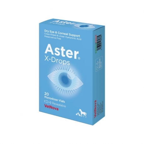 Vetnova Aster X-Drops Solución Ocular con Acido Hialurónico Para Perros y Gatos en Monodosis
