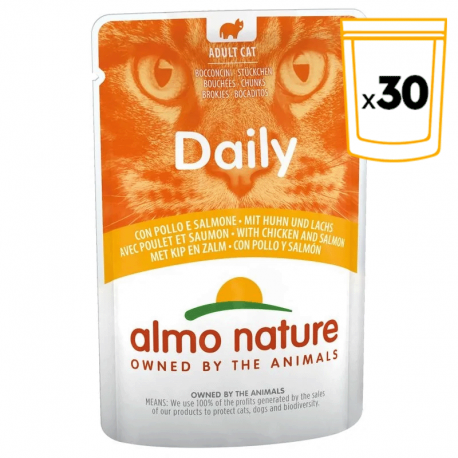 Almo Nature Daily Comida Húmeda para Gatos Bocaditos de Pollo y Salmón